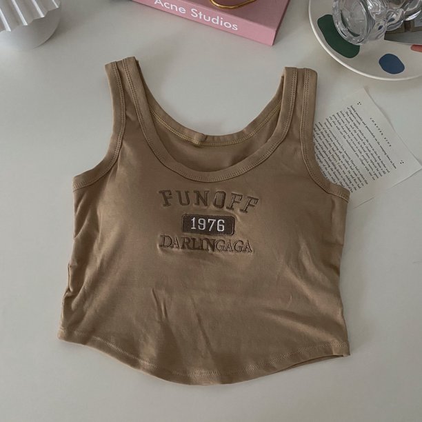 ITOOLIN Mujeres Carta Impresa Tank Tops Con Almohadilla De Sujetador Casual Crop Camisola Irregular Verano Para Deportes