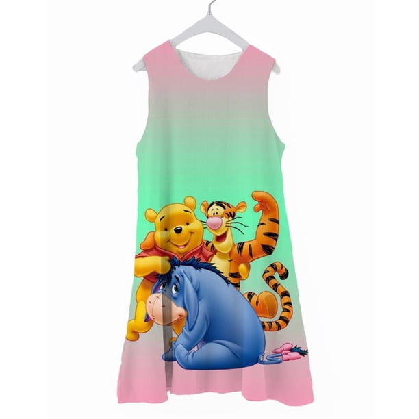 Winnie the Pooh Tigger verano globo playa niñas vestido 3D patrón lindo rosa sin mangas vestido corto Mini vestido Tank Top Dress150 Gao Jinjia LED