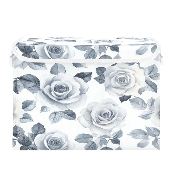 Storage Box With Lid 16.5x12.6x11.8In Foldable Stacked Household Storage Box Gray Roses