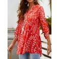thumbnail image 6 of Nlife Women Bohemian Floral Print 3/4 Sleeve V Neck Shirt, 6 of 11