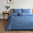 thumbnail image 2 of 3 Piece New Half Pinch Pleated Pattern Comforter Set, 800 TC, 100% Egyptian Cotton, Full/Queen Size Medium Blue Solid, 2 of 6