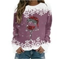 thumbnail image 2 of Azrian Women’s Christmas Holiday Clothing Women's Fashion Printed Loose T-shirt Long Sleeves Blouse Round Neck Casual Tops, 2 of 4