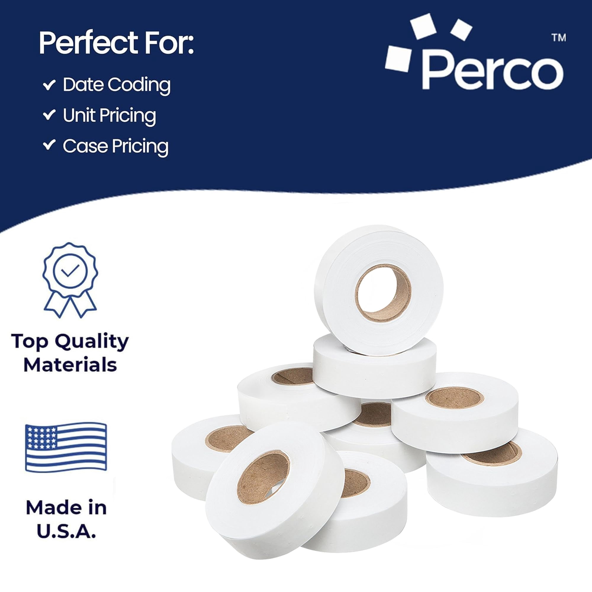 Perco White Price Marking Labels - 11,000 Blank Labels for Garvey Contact 22-6/22-7/22-8 Price Gun with Ink Roll Included - 9 Rolls, 1 Sleeve - Made in USA