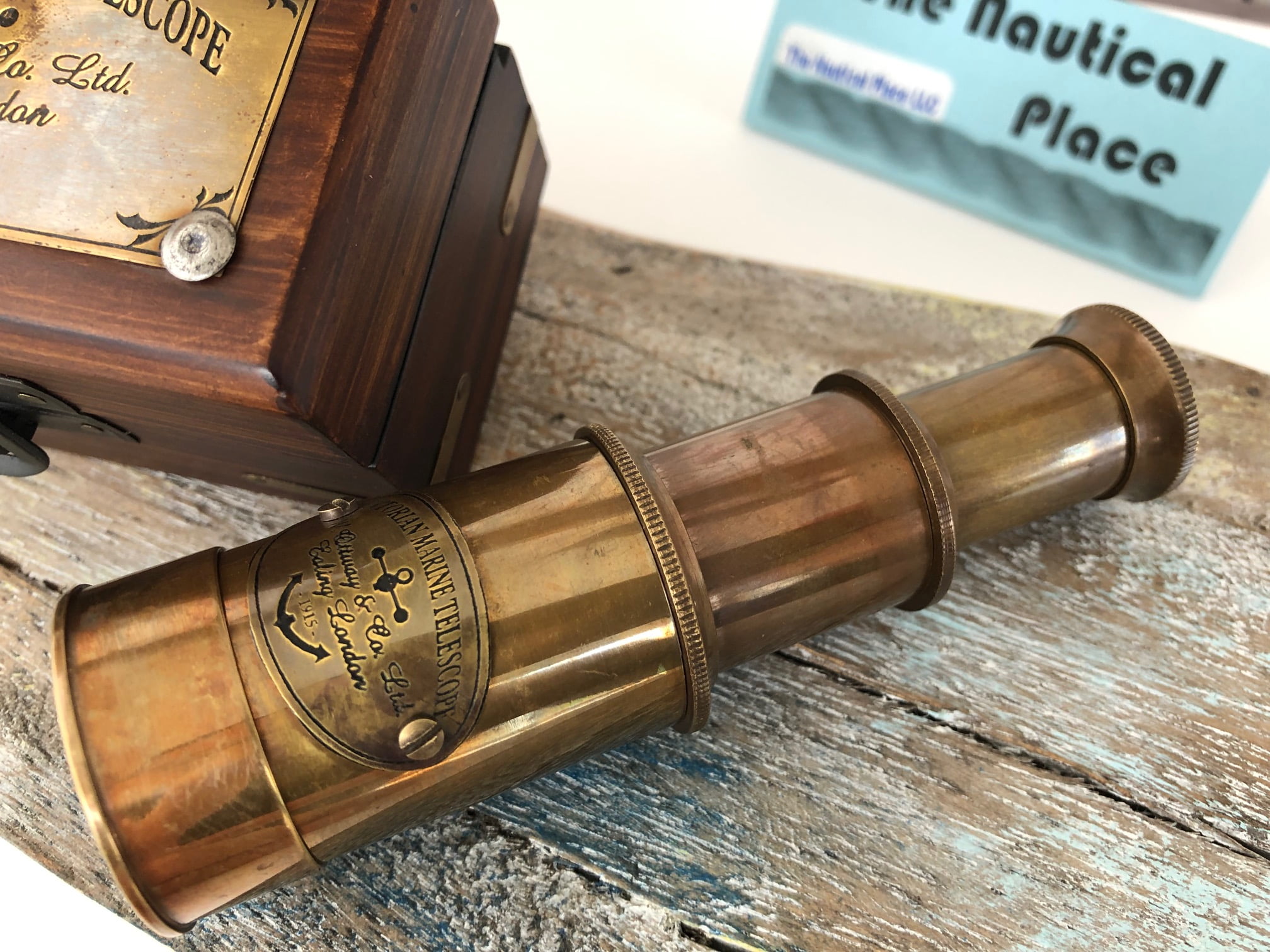 Victorian Brass Telescope w/ Box ~ Antique Finish ~ Nautical Maritime Spyglass 