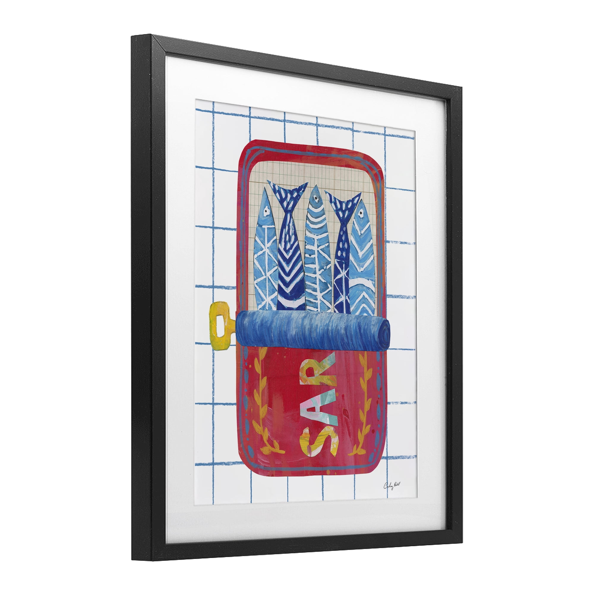 Stupell Industries Silly Sardines Red Tin Black Framed Print Under Glass, design by Courtney Prahl