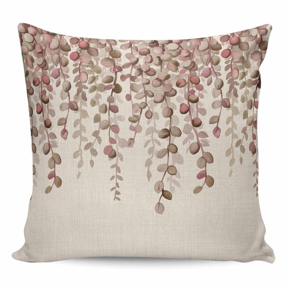 Brown Eucalyptus Leaves Pillow Covers 20x20 Inch Decorative Throw Pillow Cover, Spring Leaves Plants Country Beige Sofa Pillowcases Accent Cushion Case Home Decor Bedroom Living Room