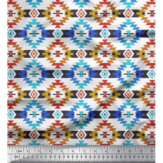 Soimoi Poly Georgette Fabric Aztec Kilim Print Fabric by The Yard 52 Inch Wide