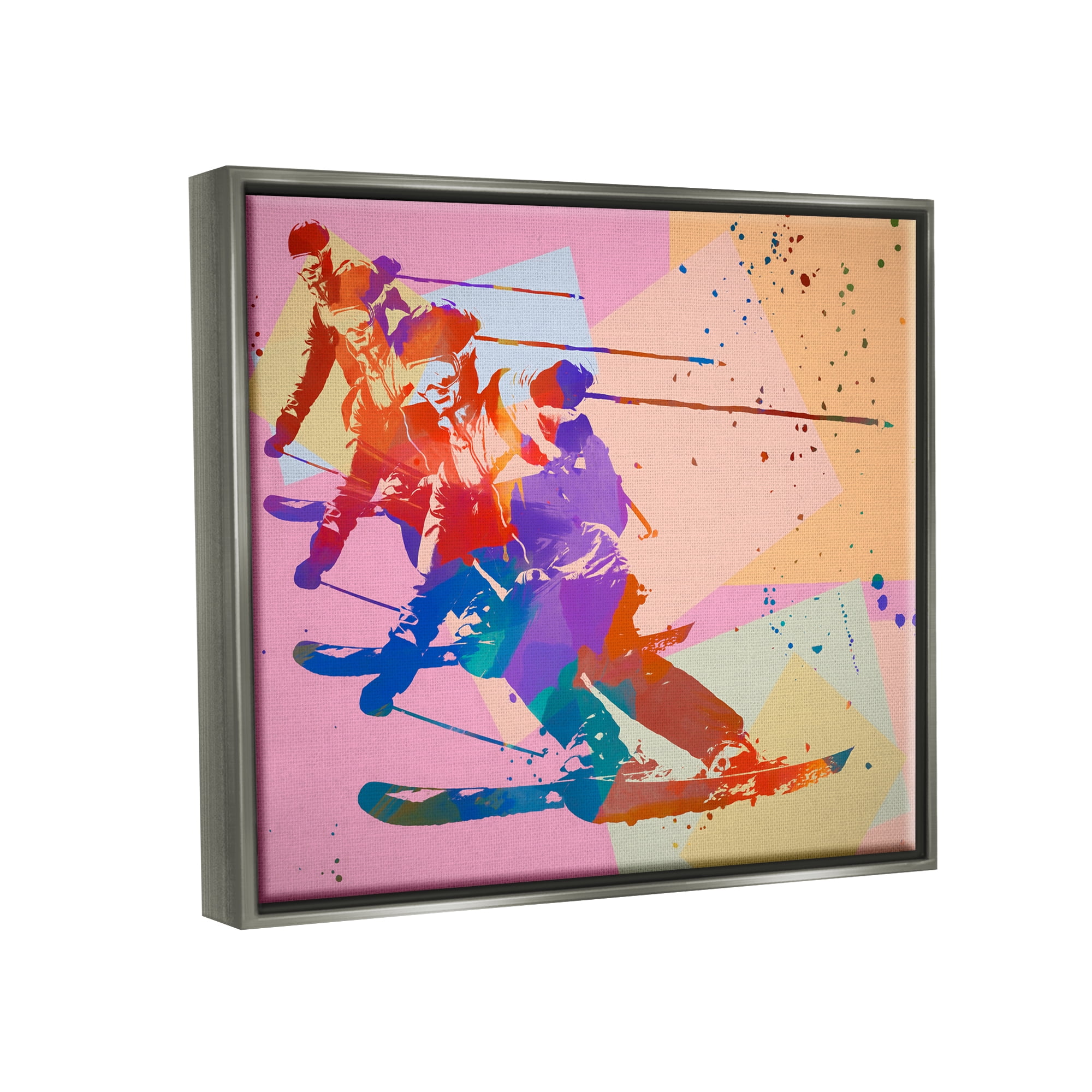 Stupell Industries Pop Style Winter Skiing Sports Painting Gray Floater Framed Canvas Art Print Wall Art, 21 x 17