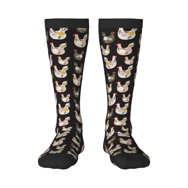Fotbe Flowe Rooster Calcetas Divertidas Estampadas para Hombre y Mujer, Calcetas de Algodón hasta la Rodilla para Caminar, Correr, Enfermería y Embarazo