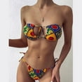thumbnail image 2 of Plus size Swimsuits Women Boho Style Geometric Print Bandeau Tie Side Swimsuit BIkini Beachwear Yellow 8(L), 2 of 9