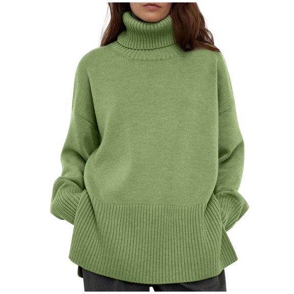 Busydd Womens Sweaters Ladies Turtleneck Sweaters Long Sleeve Wool Solid Color Knit Sweater for Women Casual Loose Oversized Fall Sweaters Blouse Trendy Pullover Sweaters for Women