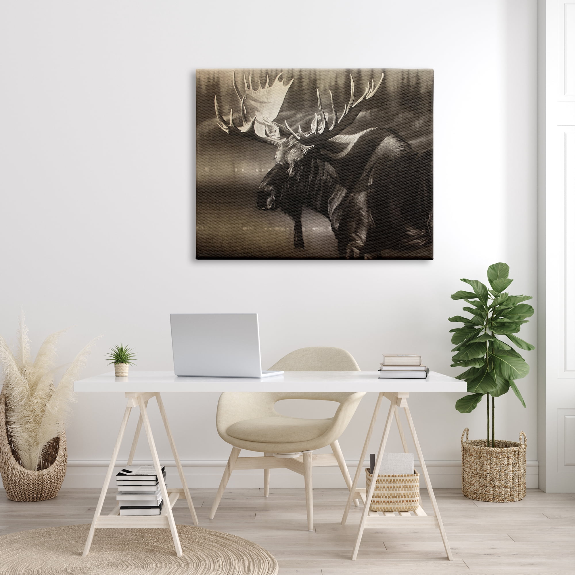 Stupell Industries Rustic Moose in Shadows Deep Forest Portrait, 36 x 48, Design by Cole Johnson
