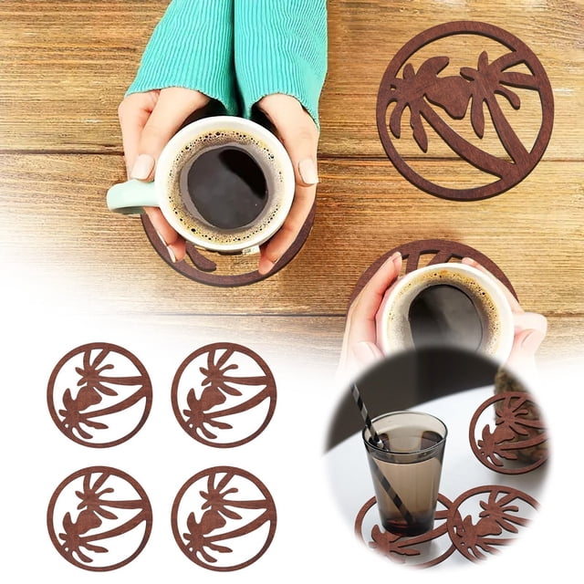 TIMIFIS Placemats 4Pcs Coconuts Tree Cup Mat Hollow Cup Mat Protection Desktop Dirt Prevention and Insulation Pad Place Mats