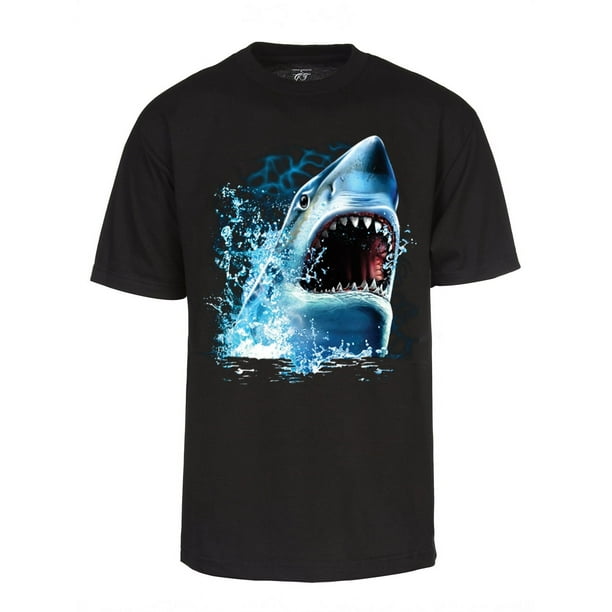 Men's Great White Shark Bite Custom T-Shirt - Black - Medium 