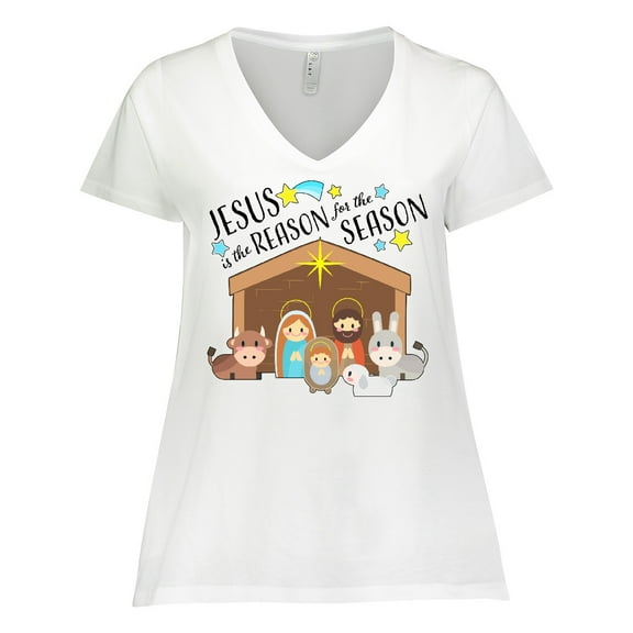 Inktastic Jesus is the Reason for the Season Christmas Nativity Women's Plus Size V-Neck T-Shirt
