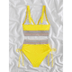 thumbnail image 4 of Bikini de Dos Piezas para Mujer, Cintura Alta, Cuello Halter, Traje de Baño Adelgazante, Amarillo, Talla M, 4 of 7