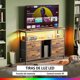 thumbnail image 4 of Zocalo Mueble para TV con 4 Cajones y Luces LED, Centro de Entretenimiento con 2 Enchufes y 2 Puertos USB, Estantes de Almacenamiento, Estilo Rústico Industrial, Marrón, 4 of 10