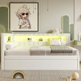 thumbnail image 2 of Euroco Upholstered Full Size Platform Bed with Storage Headboard, Trundle Bed, LED Light and USB Charging for Kids and Adults, White, 2 of 11