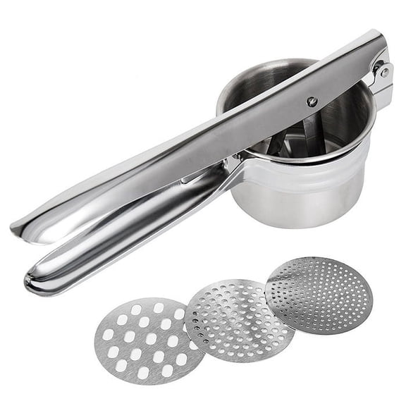 Evjurcn Stainless Steel Potato Ricer, Ergonomic Masher with 3 Discs, Multi-Function Kitchen Tool