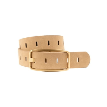 Time and Tru Women's Slotted Perforated Suede Belt, Camel