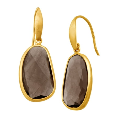 Piara 11 ct Natural Smoky Quartz Drop Earrings in 18kt Gold-Plated Sterling Silver