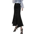 thumbnail image 1 of Falda midi elástica de denim para mujer: falda ajustada de cintura alta con cola de pez, cierre con botones, tallas S-XXL, 1 of 5