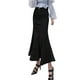 thumbnail image 1 of Falda midi elástica de denim para mujer: falda ajustada de cintura alta con cola de pez, cierre con botones, tallas S-XXL, 1 of 5