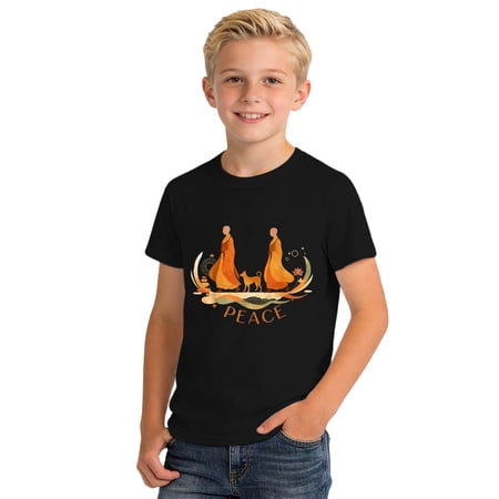 Rhuody Summer Tops For Boys Round Neck Graphic Short Sleeve T Shirt Cute Print Tee Shirt For Kids Classic Clothes Black 3-4 Years