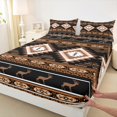 thumbnail image 3 of Feelyou Retro Hippie Aztec Queen Sheet Sets for Men, Black Brown Stripe Triangle Flat Sheet, Wildlife Deer Moose Queen Fitted Sheet, Luxury Bedroom Decor, 4-Piece, 3 of 7