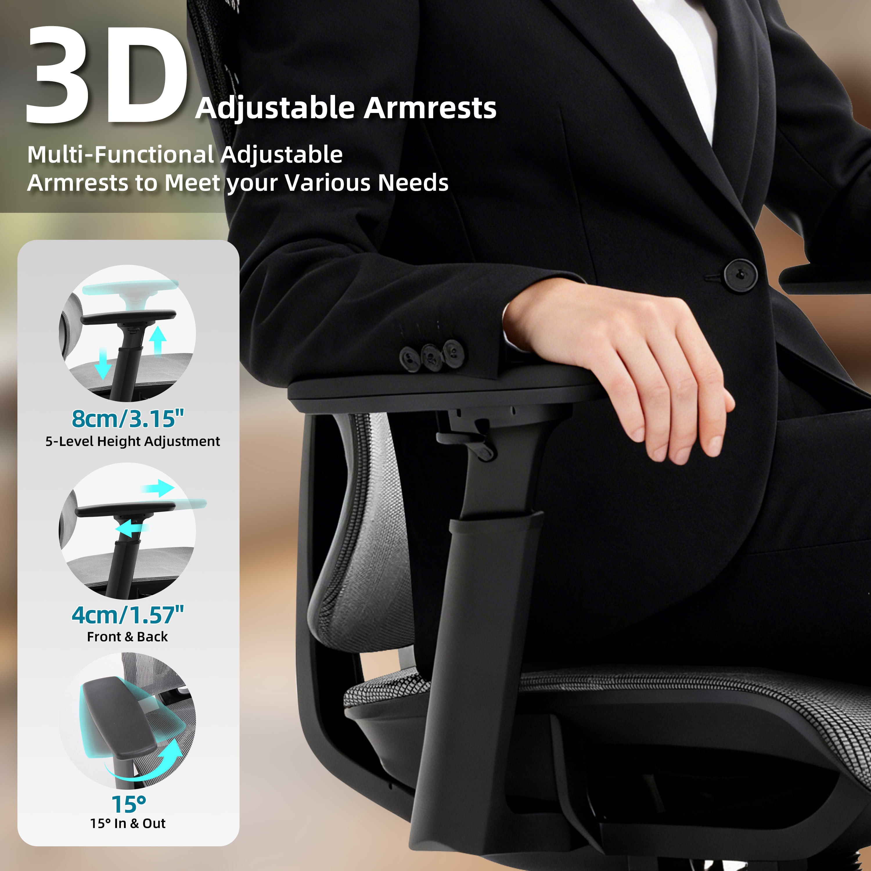 Nexthro Ergonomic Office Chair Mesh Chair with High Back Adjustable Headrest, Lumbar Support, 3D Armrest & Footrest, Swivel Computer Desk Chair(Gray)