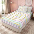 thumbnail image 2 of meiyoeat Glitter Letter D Zipper Comforter Set with Fitted Sheet and 2 Pillowcases for Girls Kids, Rainbow Initial Zipper Bedding Set, Pastel, Pink Reversible, 3 Pieces, 2 of 6