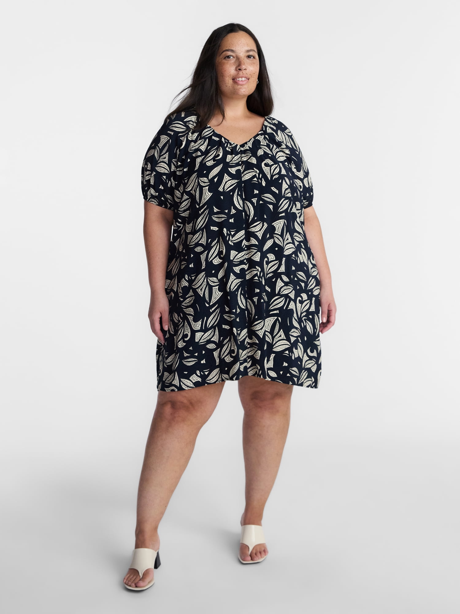 Terra & Sky Women’s Plus V-Neck Mini Dress, Sizes 0X-5X