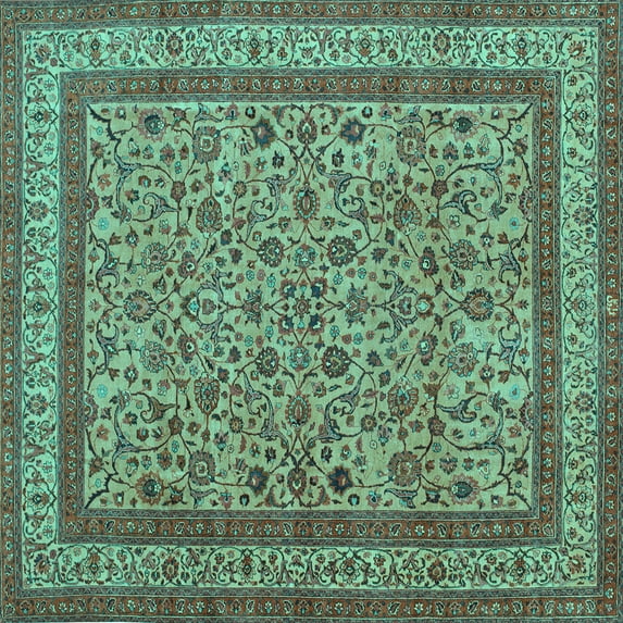 Ahgly Company Indoor Square Persian Turquoise Blue Traditional Area Rugs, 4' Square
