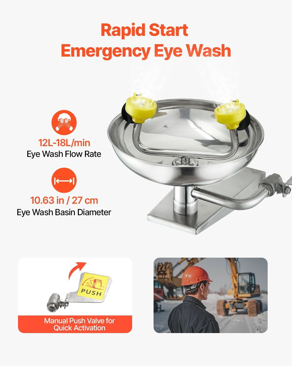 Stainless Steel Wall Mounted Emergency Eye Wash Station 16.14x12.99x9.45 Inches for Lab Factory School Construction Site First Aid