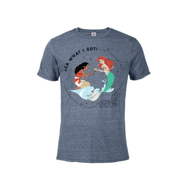 Disney Princess Moana And Ariel Sea What I Got Short Sleeve Blended T Shirt For Adults Customized Denim Snow Heather Walmart Com