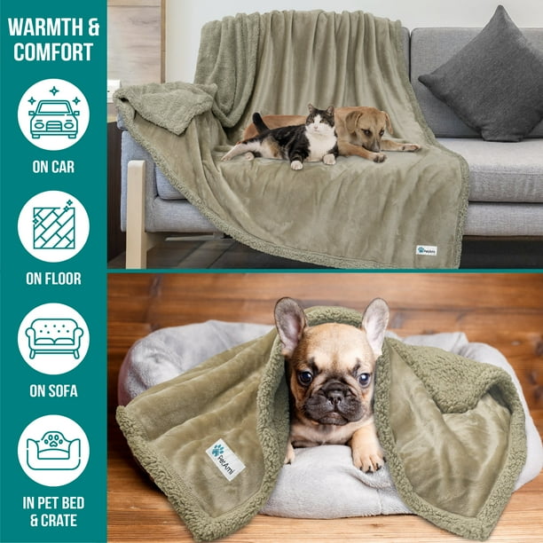 PetAmi WATERPROOF Dog Blanket For Bed XL Dog Pet Blanket Couch Cover Protector Sherpa Fleece Leakproof Blanket for Crate Kennel Sofa Furniture Queen Bed Protection Reversible Soft 90x90 Taupe Taupe Wa...