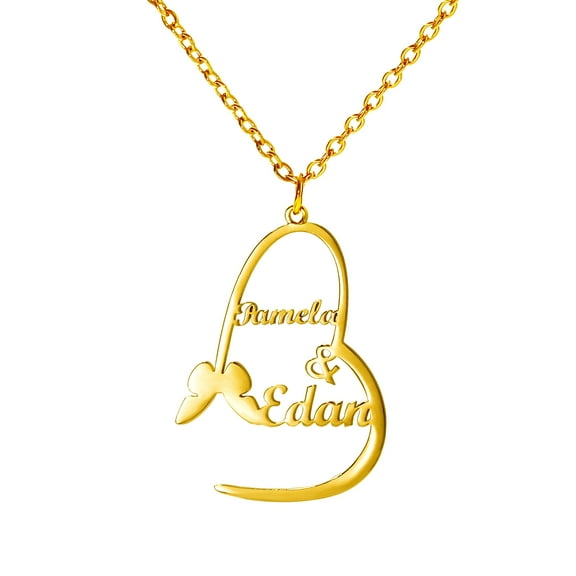 Custom Name Necklace Fashion Personalized Butterfly Heart Pendant Name Custom Stainless Steel Necklace Two Name Stainless Steel DIY Butterfly Necklace
