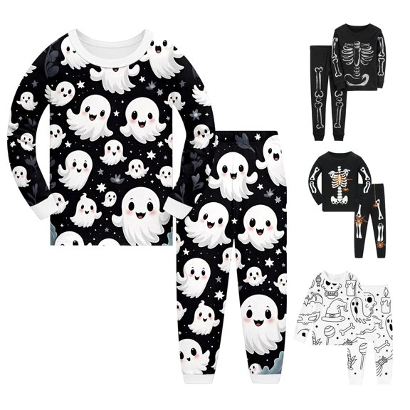 Miaoju Cotton Halloween Pajamas Set Cute Graphic Print Top and Pant Casual Sleepwear with Pockets Casual Sports Top 2 Piece Cotton Pajama Sets
