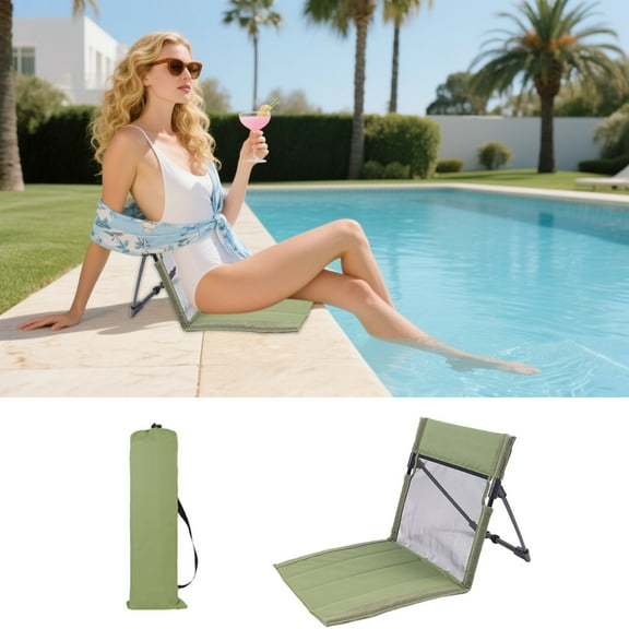 Foldable Beach Chair with Backrest Portable Lawn Chair Camping Recliner Lightweight Outdoor Lounge Chair for Beach Picnic Travel Adjustable Mat
