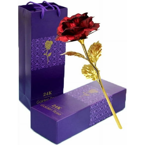 Single Romantic 24K Gold-Plated Red Rose - The Perfect Gift for Christmas, Birthday, Valentine's Day, Engagement, Proposal, Wedding or Anniversary