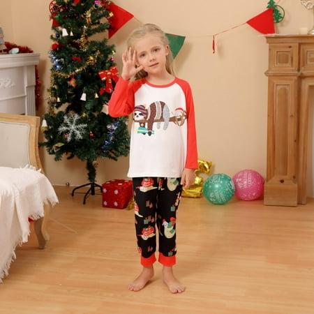 

URMAGIC Matching Family Christmas Pajamas Sets Adults and Kids Holiday Xmas Pjs Set Cartoon Sloth Long Sleeve Tee with Bear Pants Loungewear Sleepwear