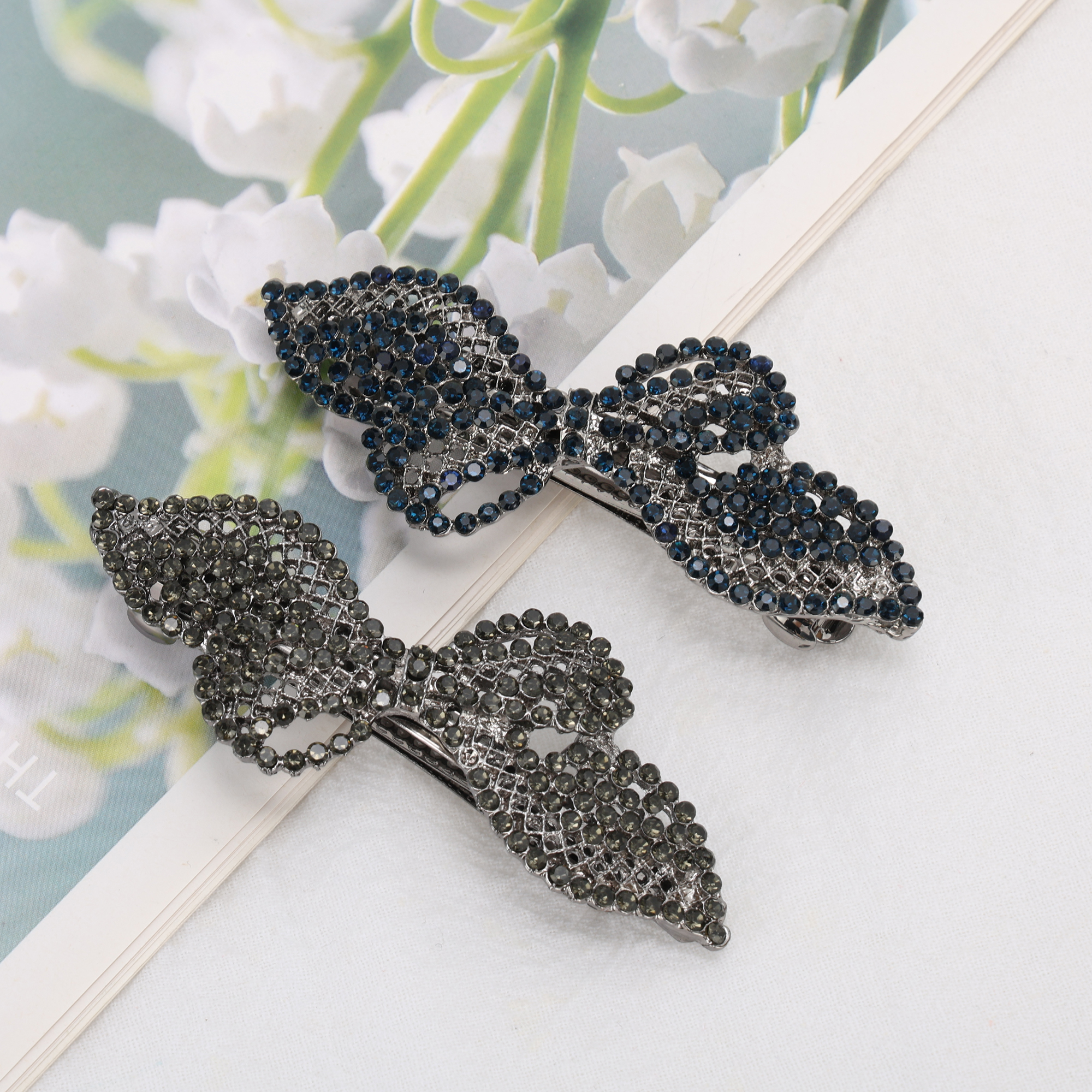 Unique Bargains Rhinestone Hair Barrettes Hairstyles Occasions Blue