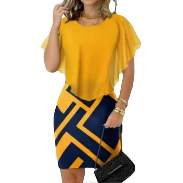 Retro Round Neck Dress with Flying Sleeve Soft All-match Leisure Dress for Women Daily Wear