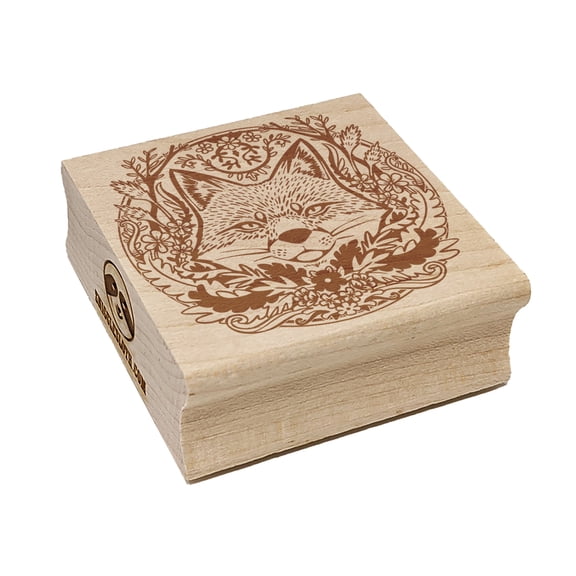 Sly Fox Hiding in Floral Wreath Square Rubber Stamp Stamping Scrapbooking Crafting - Small 1.25in