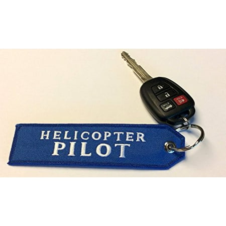 Helicopter Pilot Keychain - White on Blue Embroidered