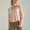 thumbnail image 3 of SWSMCLT Women's V Neck Top Crop Blouse Long Sleeve Fall Spandex Shirt Workout Casual Running Yoga Soft Fashion Pink 12, 3 of 4