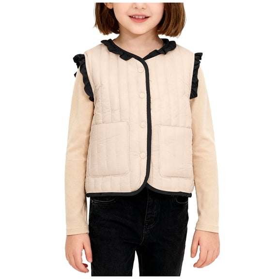 FAIWAD Kids Puffer Vest Sleeveless Button down Quilted Waistcoat Boys Girls Cute Ruffle Jacket