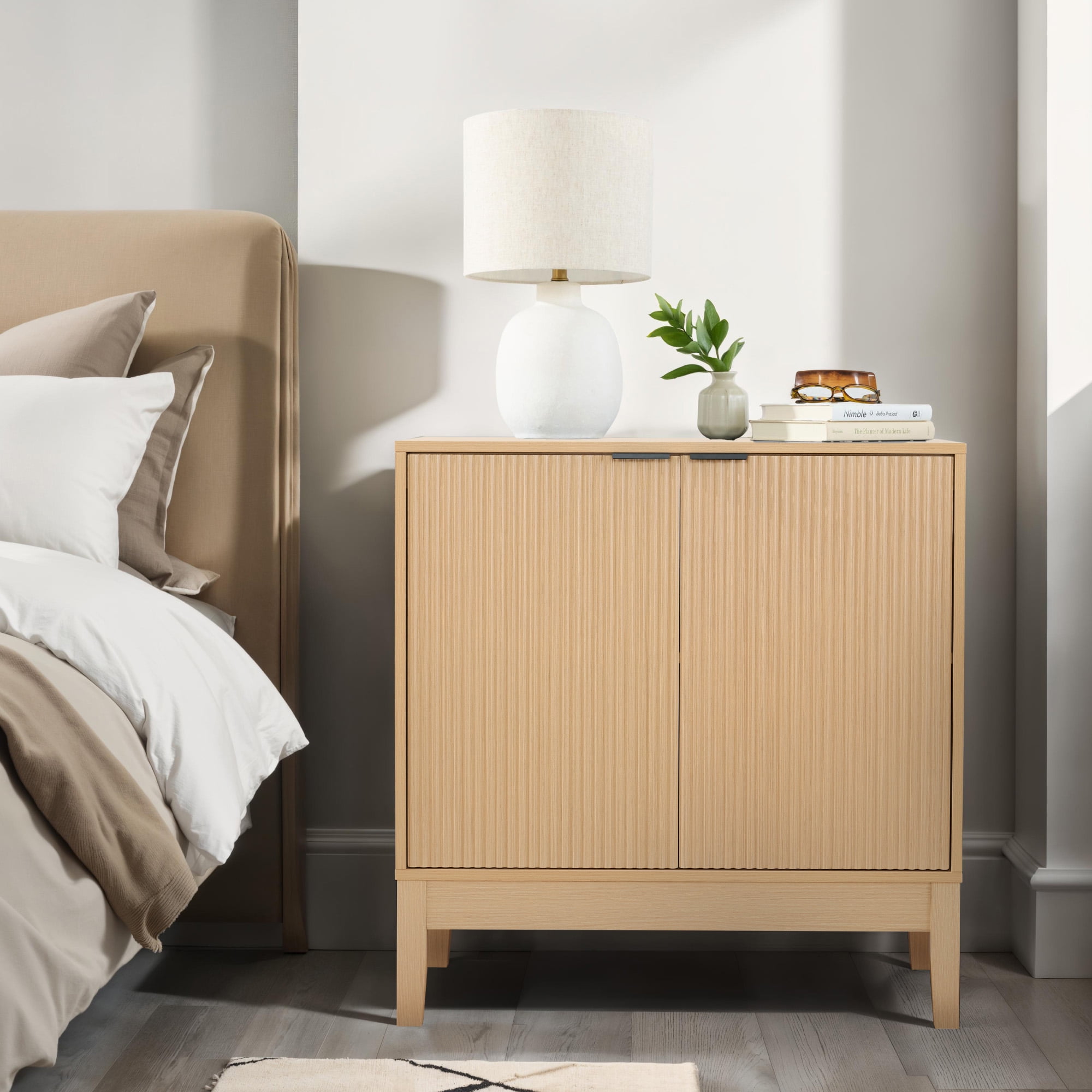Best Choice Products 2-Door Reeded Storage Cabinet w/ Soft-Close Doors, Multipurpose Accent Furniture - Natural