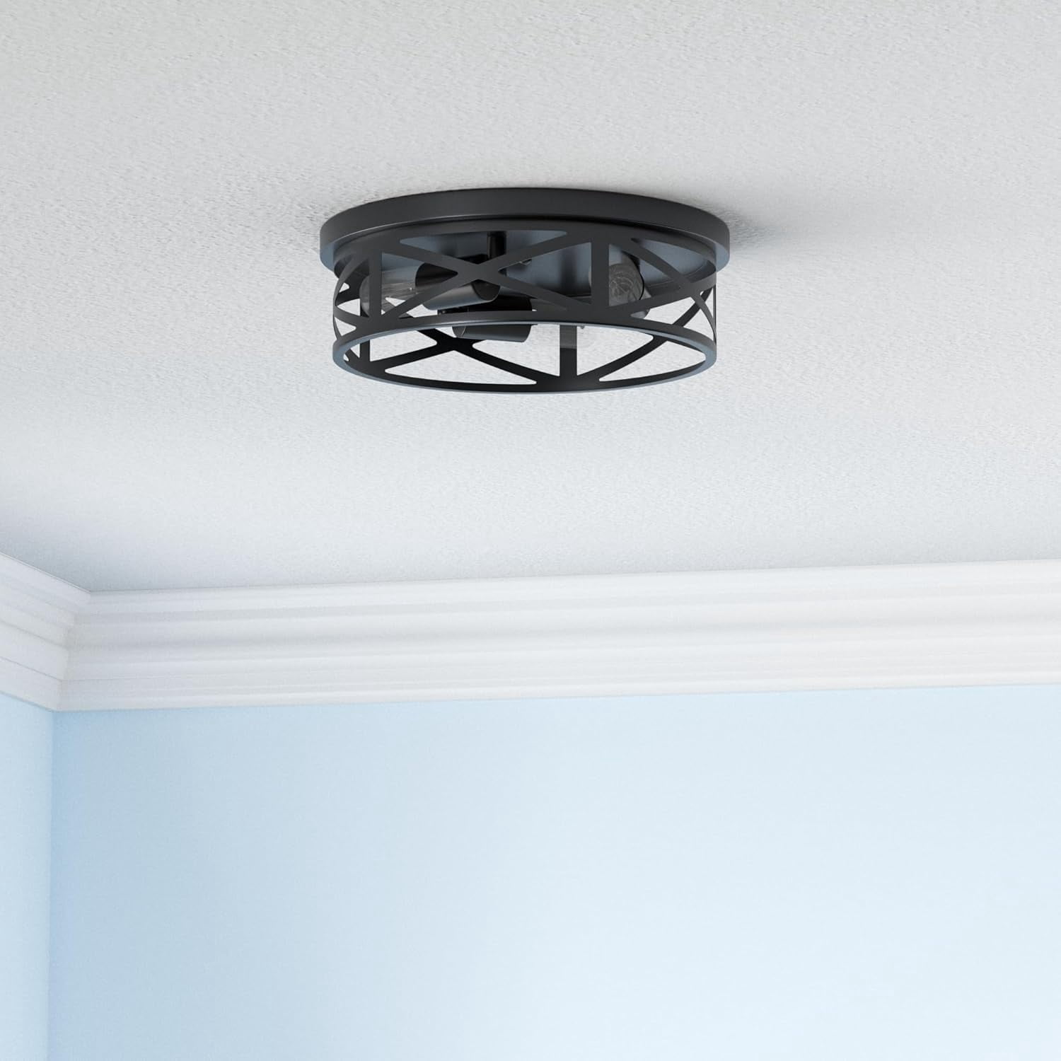 2 Pack 13 inch Black Flush Mount Ceiling Light Fixtures,3-Light Modern Hallway Light Fixtures Ceiling, Black Light Fixture Ceiling Mount for Farmhouse,Kitchen, Bedroom