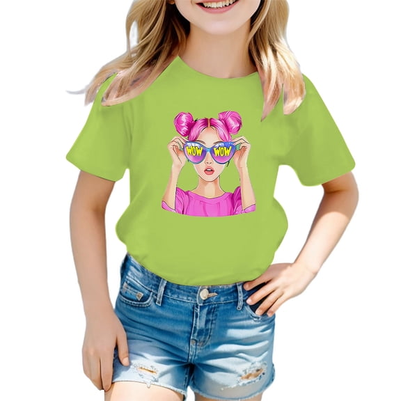 shqvo Cute Shirts for Girls 10-12 Loose Classic Neck Spring Summer Graphic Tee Short-Sleeve T-Shirt for Kids Girls Casual Pullover Trendy Fashion Shirt Daily Wear Holidays Tops